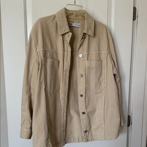 Zara Beige Oversized Denim Shirt Jacket